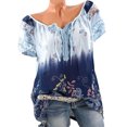 thumbnail image 3 of Blouse à Manches Courtes Imprimée Col en V Ample Chemise Imprimée Femme Haut d'Été, Bleu Clair, L, 3 of 6