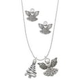 thumbnail image 1 of Delight Jewelry Silvertone Christmas Tree Zig Zag Silver tone Guardian Angel Charm Necklace and Stud Earrings, 1 of 4