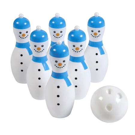 Fun Express Winter Happy Snowman Blue & White Plastic Bowling Game Set