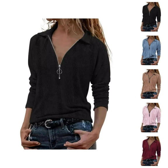 Sweaters for Women 2025 Fall Winter Long Sleeve Half Zipper Lapel Texture Sweater Jumper Tops Womens Pullover Sweaters