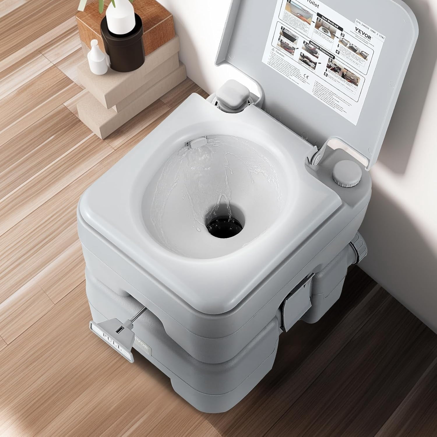 HJTER Portable Toilet for Camping, RV Toilet with Carry Bag, 5.3 Gal Waste Tank & 3.2 Gal Flush Tank, Push-Button Pressurized Flush Commode, Leak-proof and Odourless Travel Toilet for Camping Car