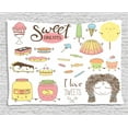 thumbnail image 1 of Sweet Dreams Tapestry, Teen Girl Dreaming About Sweets Food Doodle Characters Kawaii Cartoon Faces, Wall Hanging for Bedroom Living Room Dorm Decor, 60W X 40L Inches, Multicolor, by Ambesonne, 1 of 2