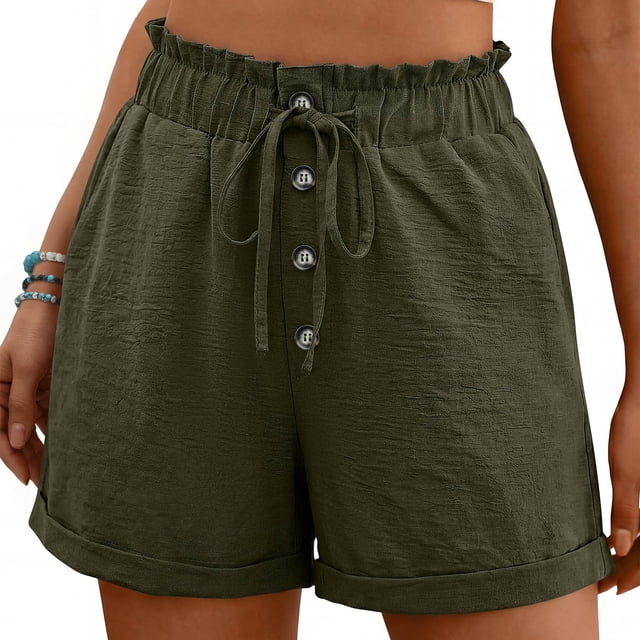 Pantalones Elásticos de Cintura para las Mujeres Bolsillo de Empalme de Encaje Pantalones Cortos Cómodos Casuales para las Mujeres Moda de Verano Primavera Y Verano