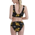 thumbnail image 3 of Daiia Hohey Bee Golden Embroidery printed 2 piece Swimsuit Bikinis for Women High Waisted Racerback Bathing Suits Summer Tummy Control Scoop Neck Swimwear-Medium, 3 of 8