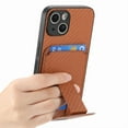 thumbnail image 2 of Magnetic Carbon Fiber Case for iPhone 15 with Holder Kickstand, Fiber Texture Wallet Phone Case with Card Holder Durable Military Grade Protection Cover for iPhone 15, Brown, 2 of 10