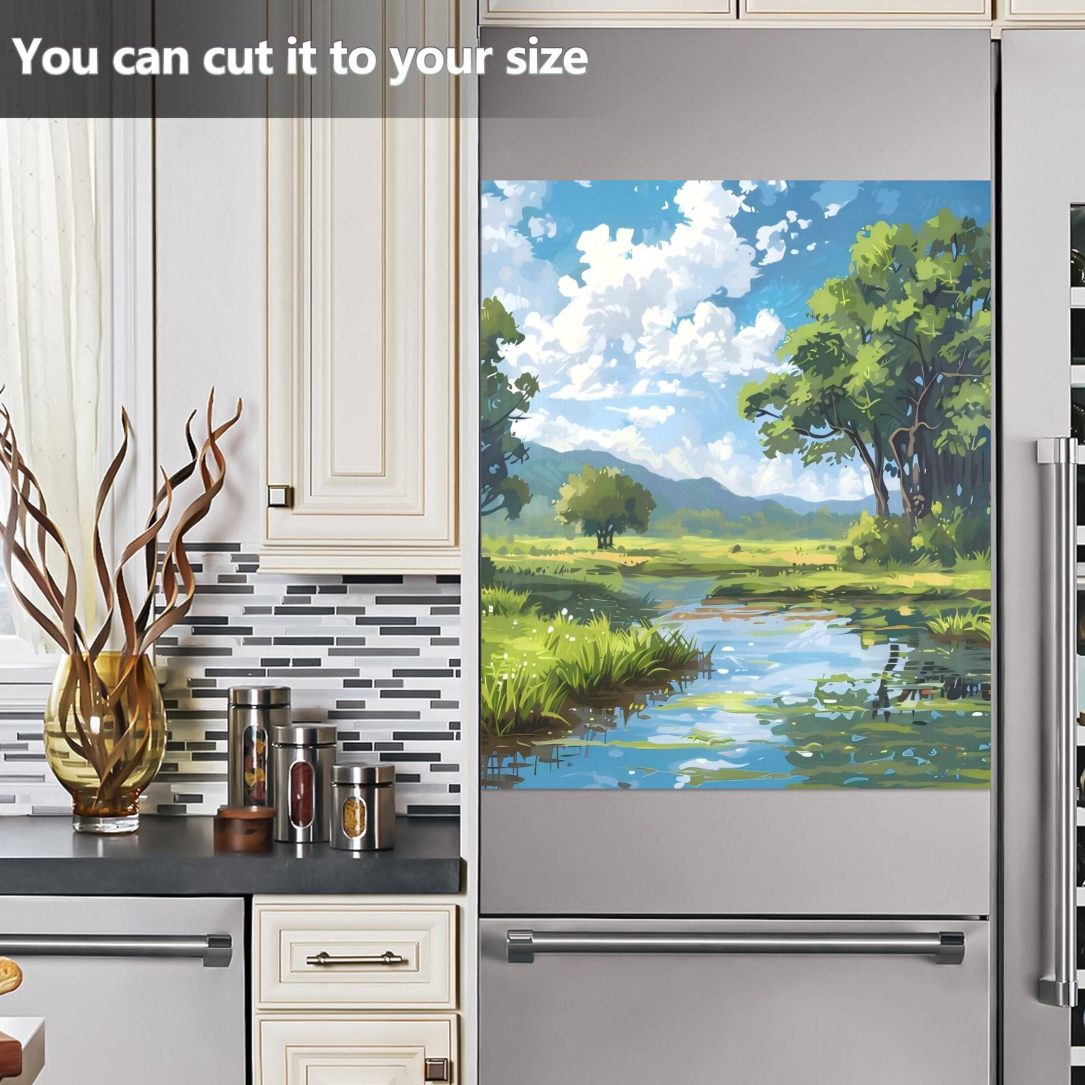 Dishwasher Magnetic Sticker 23x26 Inch Refrigerator Magnetic Sticker Washing Machine Magnetic Sticker Kitchen Panel Magnetic Sticker Home Decor Rivers Trees White Clouds