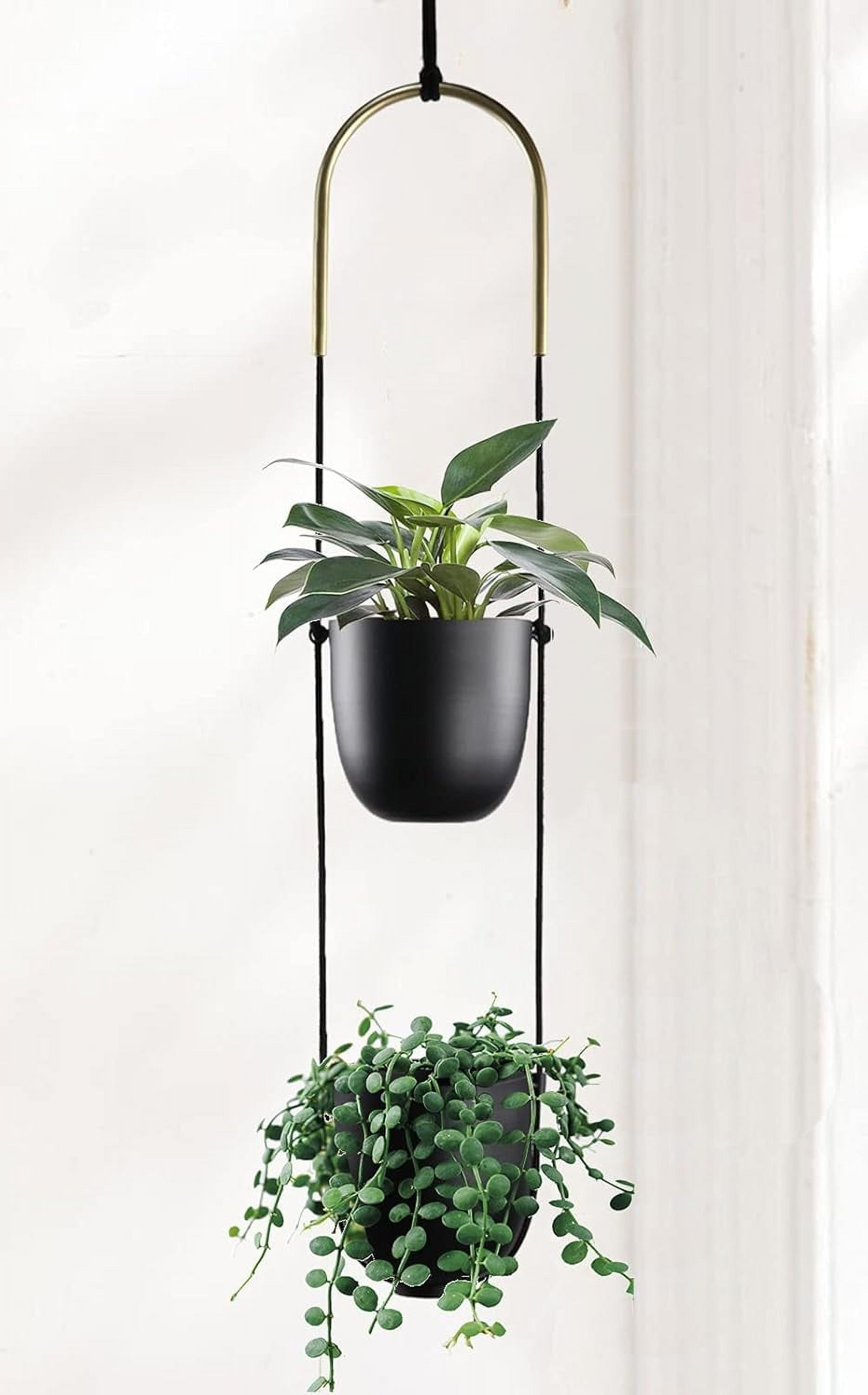 Hanging Planters 2 Tiers Metal Plant Hangers for Indoor Outdoor Plants Wall Ceiling Hanging Flower Pot Basket Holders Kitchen Room Decor(White)