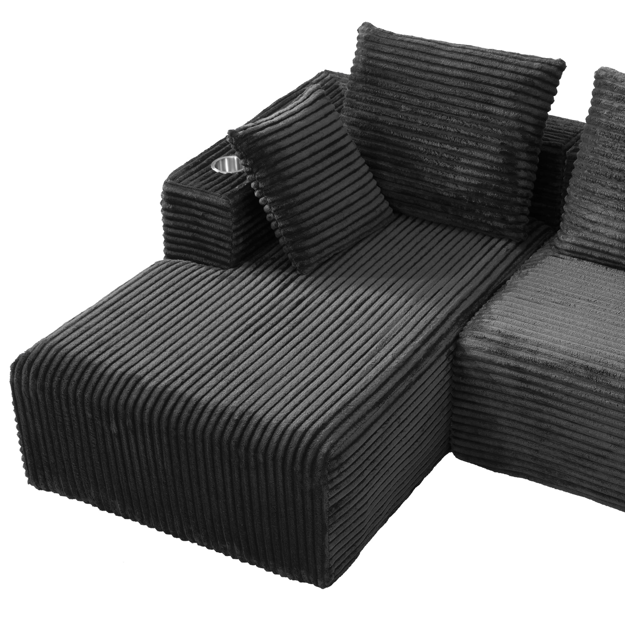 95'' Boneless L Shape Modular Sofa Couch with 4 Pillows and 2 Cup Holders