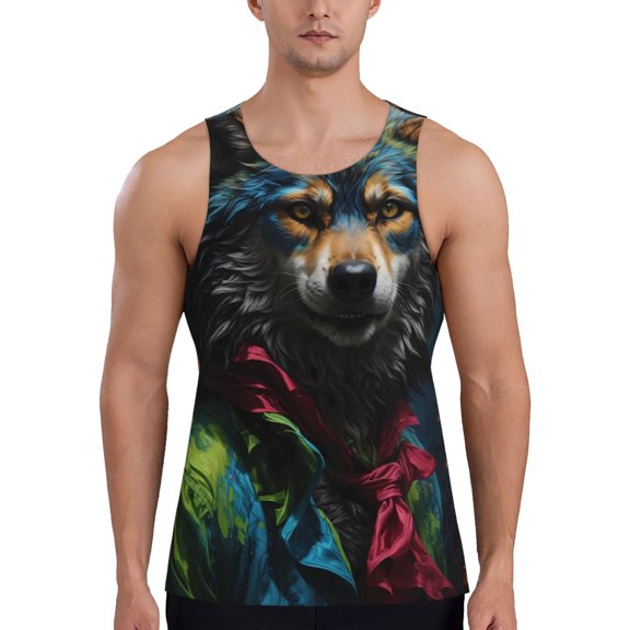 Rateoe Vintage Wolf Warrior Pattern Sleeveless Gym Shirt Muscle Tee Breathable Workout Shirt Slim-Fit Tank Quick Dry Fit Muscle Tank Top Bodybuilding Sleeveless T Shirt-