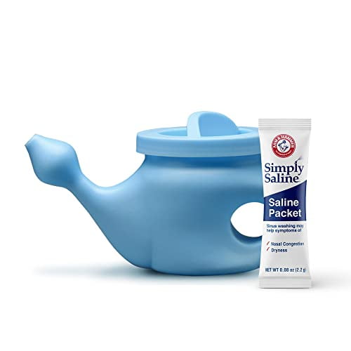 Neti Pot with 50 Salt Packets, Nasal Rinse Kit for Sinus Wash, Helps Relieve Nasal Congestion
