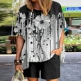 thumbnail image 2 of AYA Femmes Décontracté Simple Mode Col Rond Manches Courtes Haut Shorts Imprimé Ensemble Deux Pièces, 2 of 3