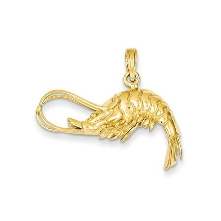 Shrimp Pendant - 14k Yellow Gold Polished 3-Dimensional Shrimp Pendant