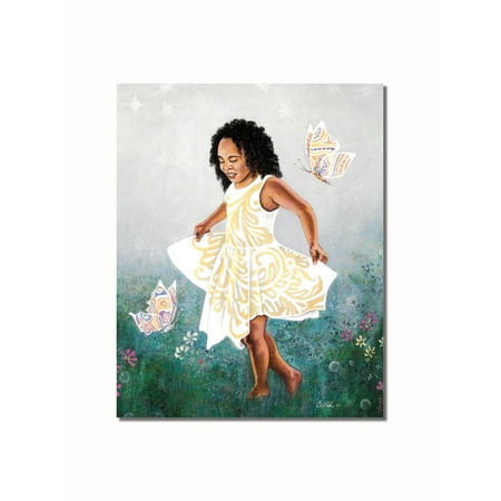 - African American Black Little Girl in Grass Butterflies Wall Picture 8x10 Art Print