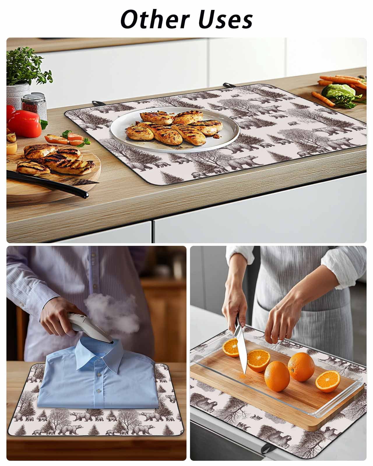 Stove Top Covers for Electric Stove, Brown Bear Glass Stovetop Cover Protector, Hunting Bear Forest Wildlife Animals Vintage Induction Cooktop Protector Oven Mat for Kitchen Countertop 24"x21"
