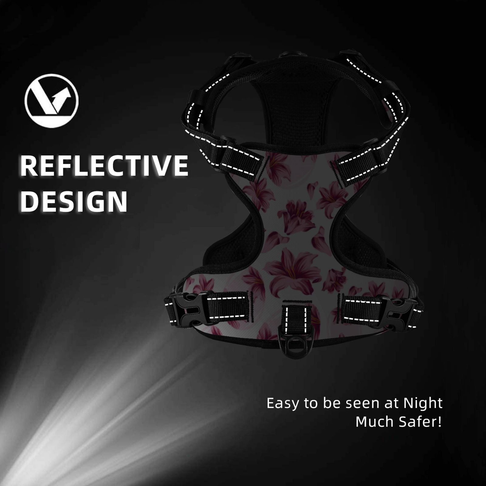 Kdxio Lilies Flowers Print No Pull Dog Harness Adjustable Reflective Oxford Easy Control Medium Large Dog Harness for Training and Everyday-Large