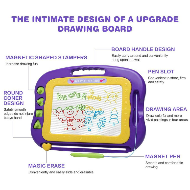  Wellchild Magnetic Drawing Board for Toddlers,Travel Size  Toddlers Toys A Etch Toddler Sketch Colorful Erasable with One Carry Bag  Magnet Pen and Three Stampers : Toys & Games