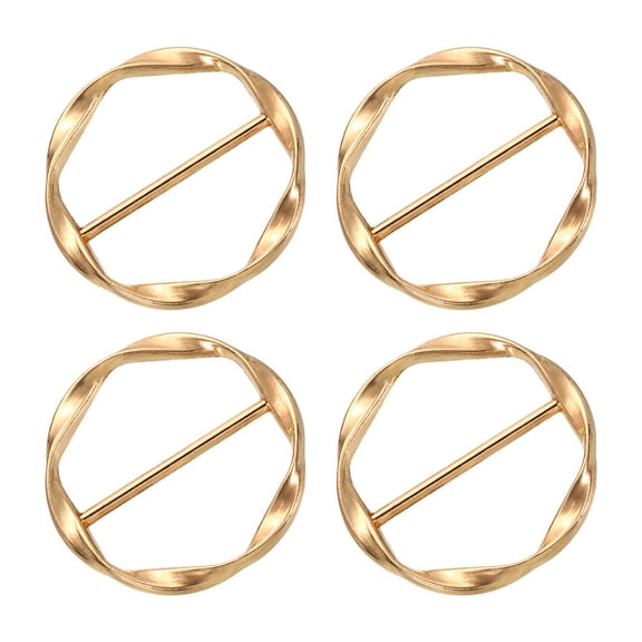Uxcell 4 Pack T-shirt Clips, 34mm(1-5/16") Round Metal Silk Scarf Ring Clipfor Women Scarf, Loose T-shirt, Bright Gold