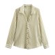thumbnail image 3 of HH TRAF Camisa de rayas de manga larga con cuello vuelto a la moda para mujer Camisa elegante de un solo pecho para mujer Camisa informal de calle, 3 of 5