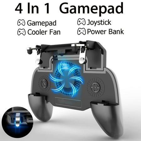 Mobile GamePad For PUBG Cooler Cooling Fan L1 R1 Shooter Controller Handle Joystick Metal Trigger with (Best Joystick Games For Pc)