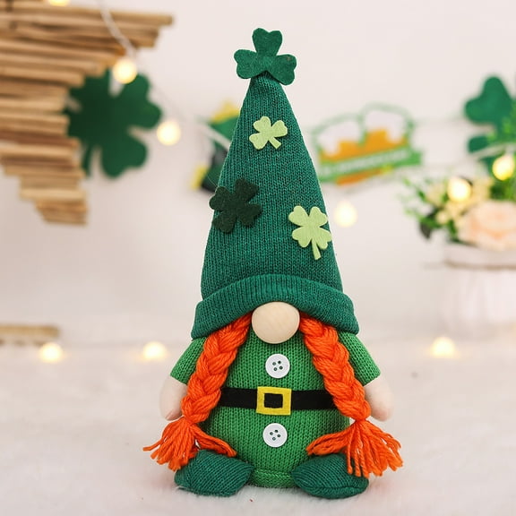 JeashCHAT St. Patrick's Day Holiday Gnome Green Hat Plush Doll Decorations Irish Shamrocks Clover Gnomes Ornaments Gifts for Men/Women