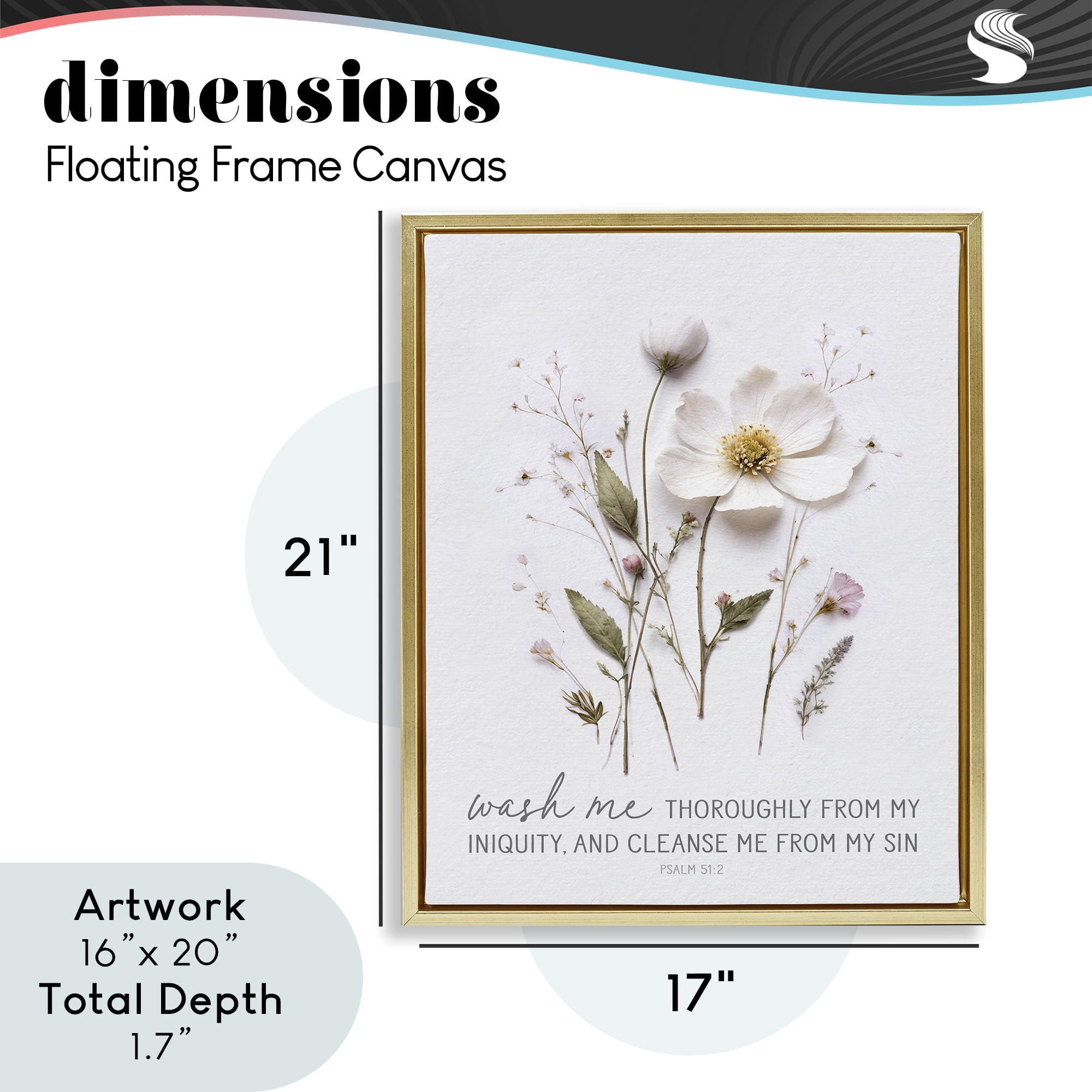 Pressed Flower Proverb Gold Framed Floater Canvas Wall Art, design by Lettered and Lined