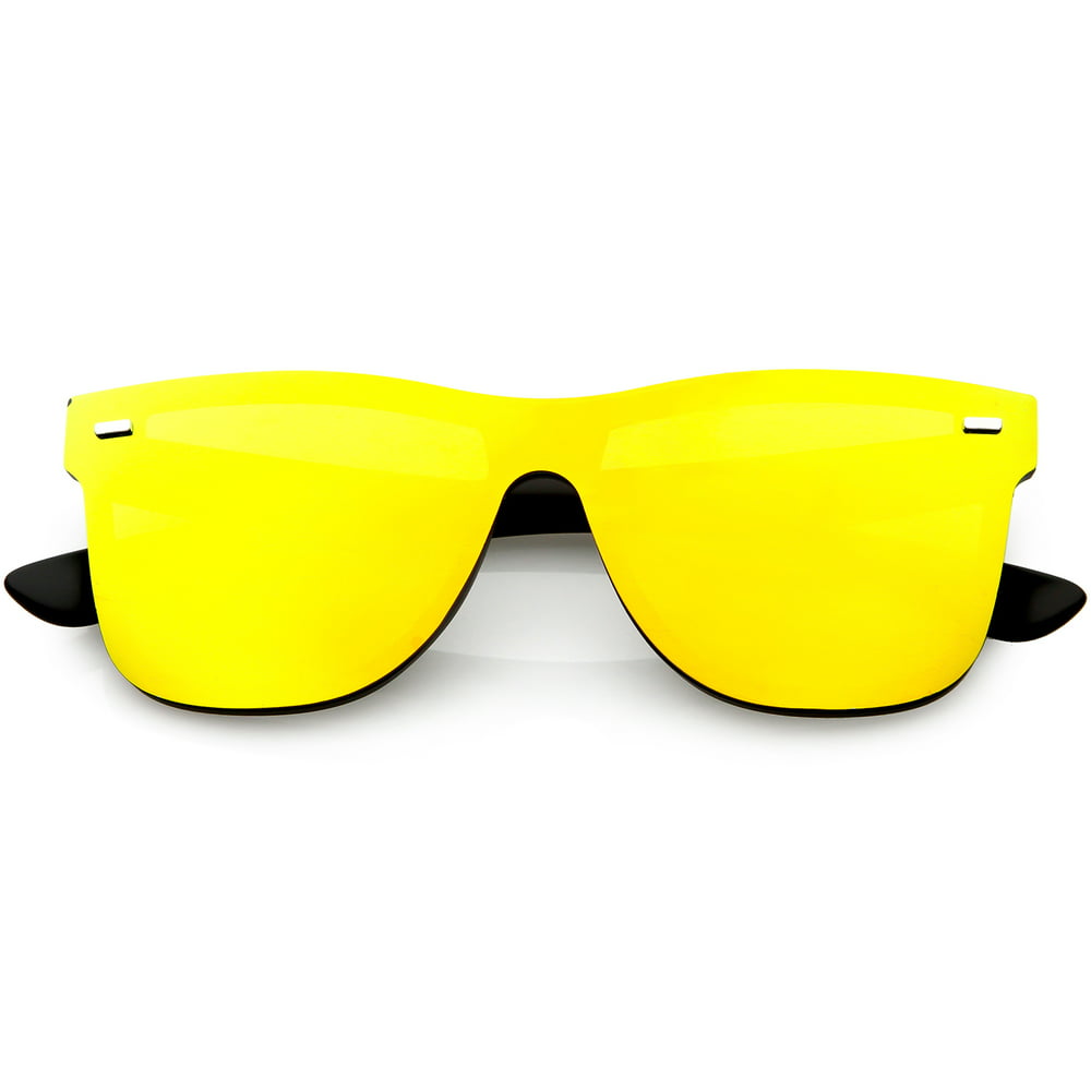 Sunglass La Futuristic Horn Rimmed Rimless Sunglasses Mirrored Shield Lens 59mm Black