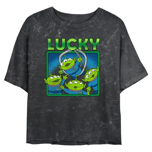 Junior's Toy Story Little Green Men Lucky Graphic Crop T-Shirt