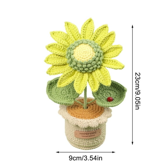 EUDIDV Artificial Plants; Crochet Large Potted Flowers Artifical Sunflower Knitted Flower Decor For Car Dashboard Handmades Home Office Decoration;for Home and Office