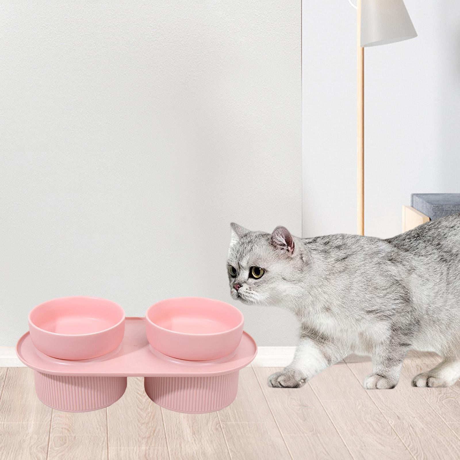 Bvdfgk Double Ceramic Cat Feeding Bowls, 2 Cat Dishes, Water Food Bowl, Medium Size Cat Pink