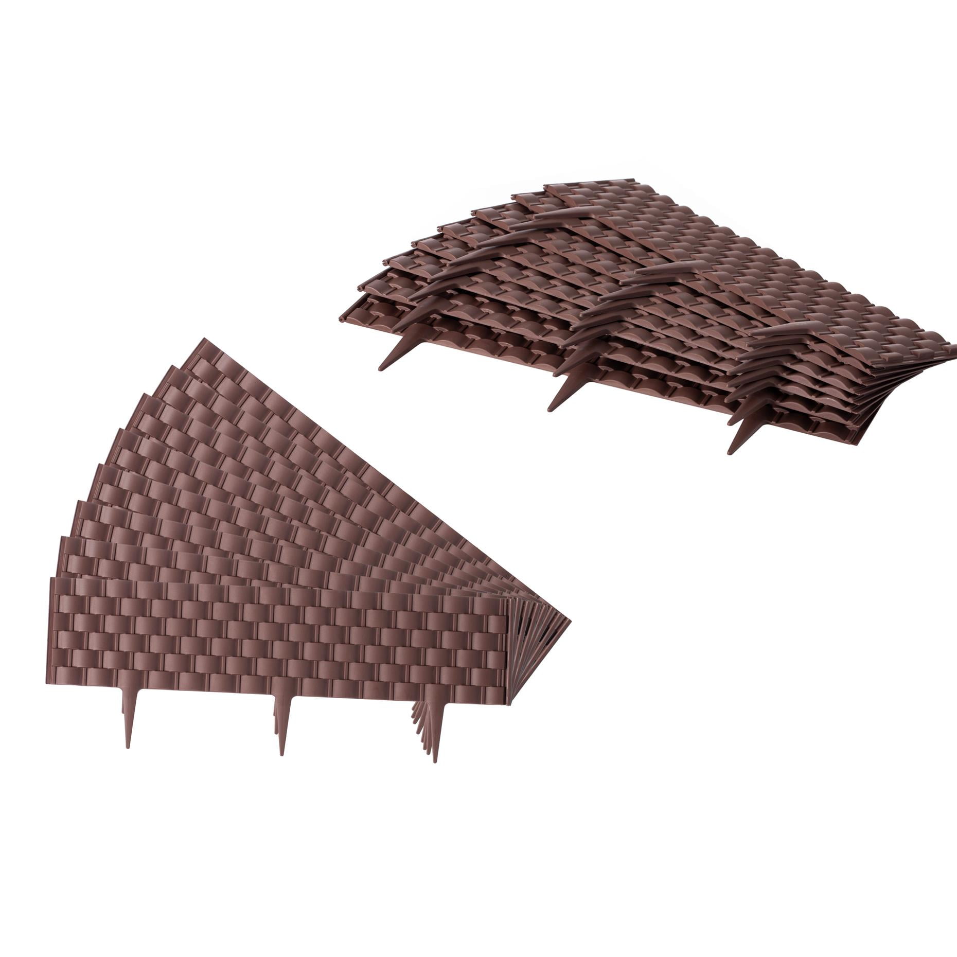 Set of 8 Pcs Decorative Rattan-Inspired Plastic Landscape Edging and Garden Fence Borders in a Rich Coffee Hue for Lawn, Outdoor Patio, Garden, and Flower Bed