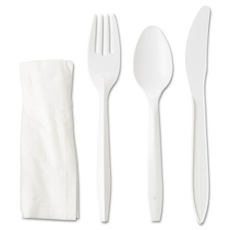 Medium Weight Cutlery Kit General Supply 4KITMW Wrapped Cutlery Kit, Fork/knife/spoon/napkin, White, 250/carton ()