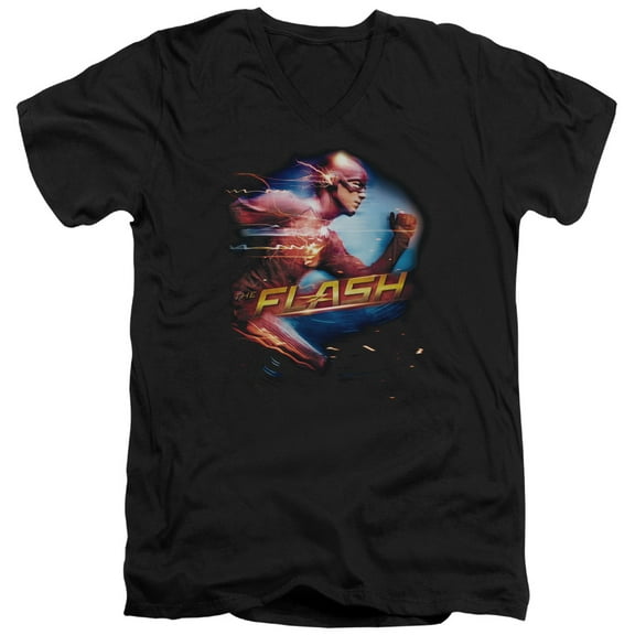The Flash Fastest Man S/S Adult V-Neck T-Shirt 30/1 T-Shirt Black