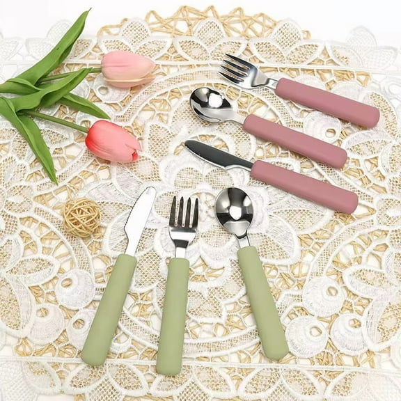 Mabagi 6pc Toddler Utensils Set BPA Free Silicone Handle Fork Spoon Knife