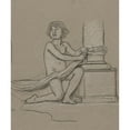 thumbnail image 2 of Elihu Vedder 15x17 Black Ornate Wood Framed Double Matted Museum Art Print Titled - Study for Young Boy Crouching Next To&nbsp;Column (ca.&nbsp;1893), 2 of 5