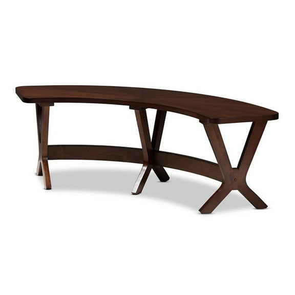 Bowery Hill Modern Wood Curved Dining Bench in Walnut Brown