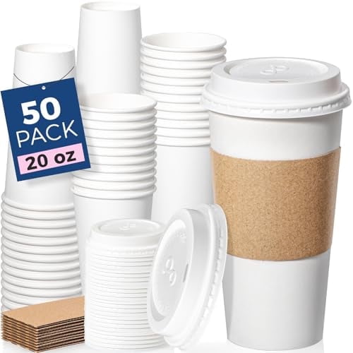 Fit Meal Prep 500 Pack 20 oz Disposable Coffee Cups with Lids, Sleeves, Leak-Proof To Go Coffee Cups with Lids, Durable Hot Paper Cups for Home, Office, Party, Business