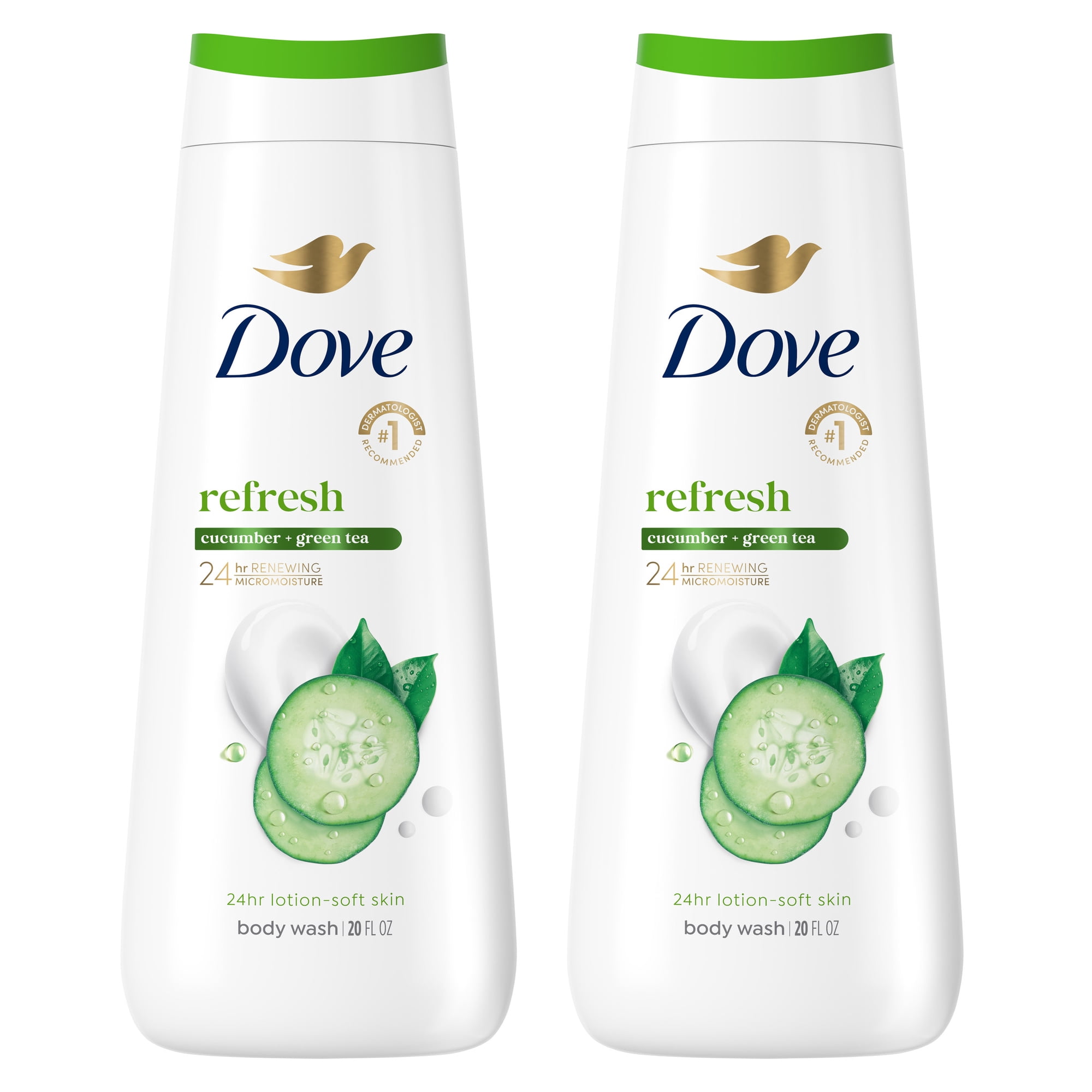 Dove Body Wash for 24hr Lotion-Soft Skin Refresh Cucumber And Green Tea Moisturizing Skin Cleanser with No Sulfates No Parabens, 20 fl oz 2 pack