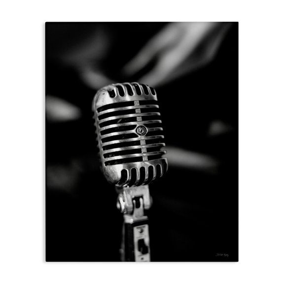Stupell Industries Vintage Microphone on Black Entertainment Painting Wrapped Canvas Art Print Wall Art, 16 x 20