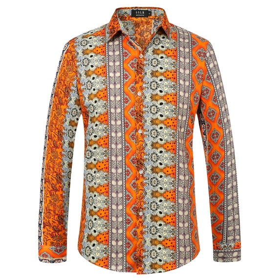 SSLR Hawaiian Shirts for Men Dress Shirt Button Down Shirt Floral Long Sleeve Shirt