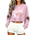 thumbnail image 2 of Cropped Sweatshirts for Women Football Mom Shirts Cute Sweatshirts Sports Mom Must Have Loose Fit Fall Must Haves Workout Tops Solid Color Baggy Plain Tops Sunday Funday Sweatshirt Tunic Tops Pink, 2 of 8