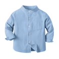 thumbnail image 2 of HAOTAGS Toddler Kids Boys Cotton Shirt, Solid Button-UP Standing Collar Spring Autumn Kids Shirt Light Blue 4 Years, 2 of 3