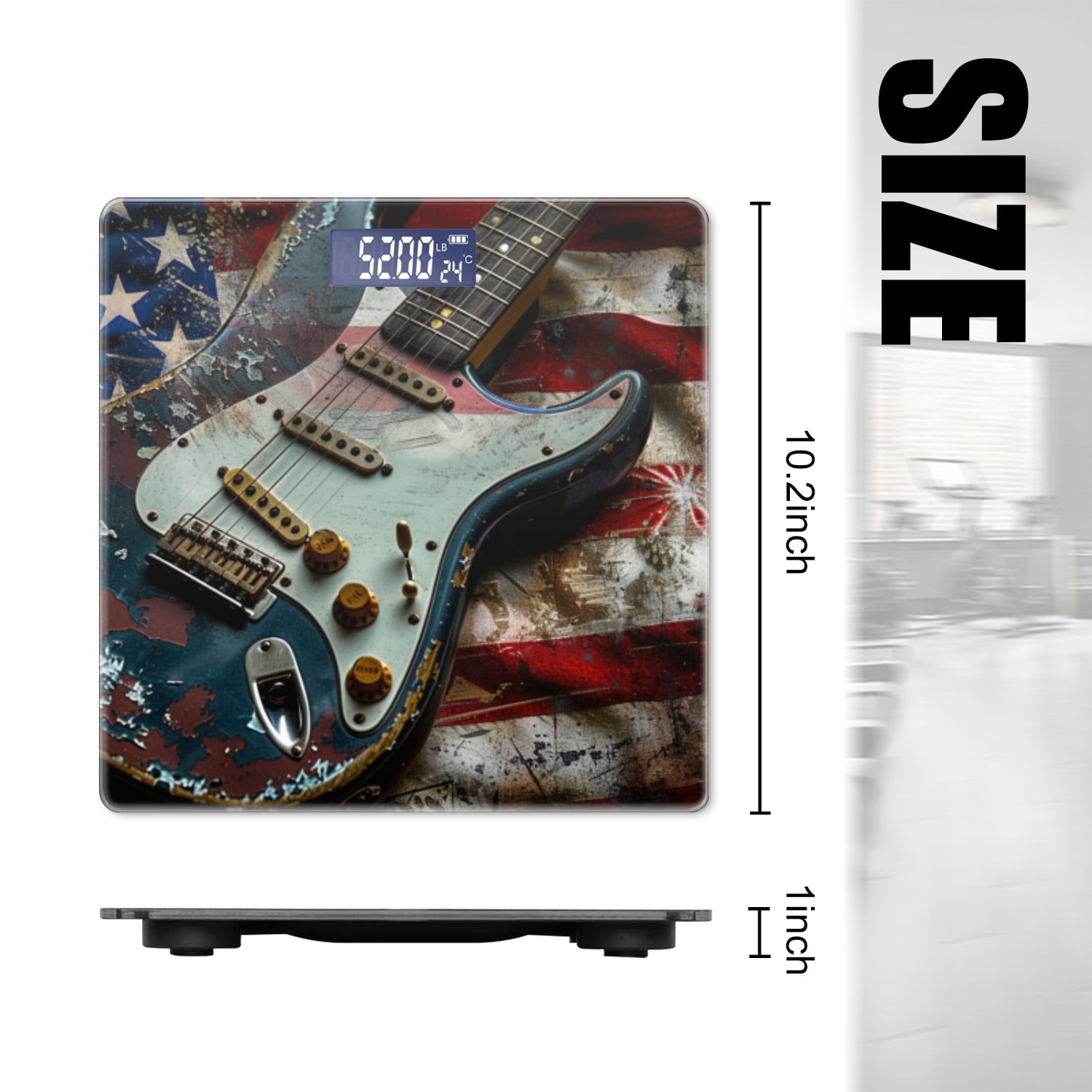 High Precision Body Weight Scale Smart Bathroom Scales with Large LCD Display(400lbs),Decorative for Bedroom-Fender Guita With American Flag Background