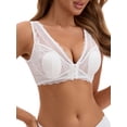 thumbnail image 4 of INSPIRE CHIC Women's Deep V Neck Lace Sheer Front Closure Wirefree Tank Back Training Plunge Bras XL White, 4 of 4