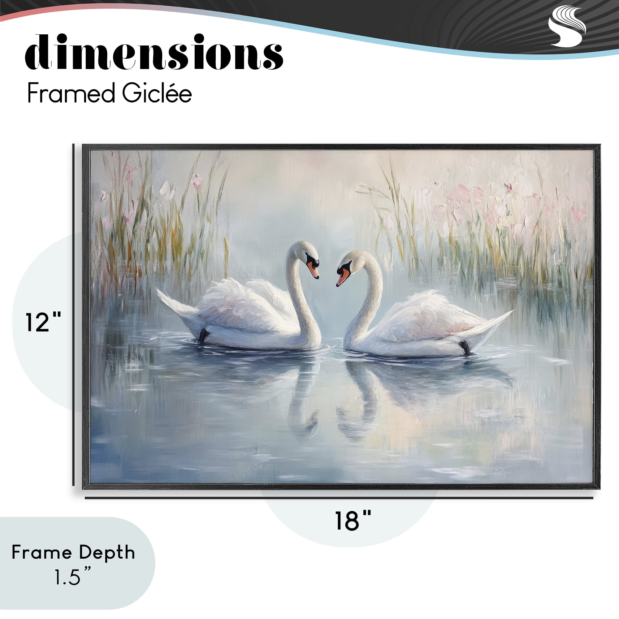 Stupell Industries Simple Swan Reflections Black Framed Giclee Art, design by Petal Prints Design