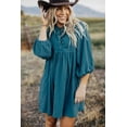 thumbnail image 6 of Women's Blue Corduroy Empire Waist Dress with Snap Buttons - [ZhiHiMeRi] | (US 16-18)XL, 6 of 12