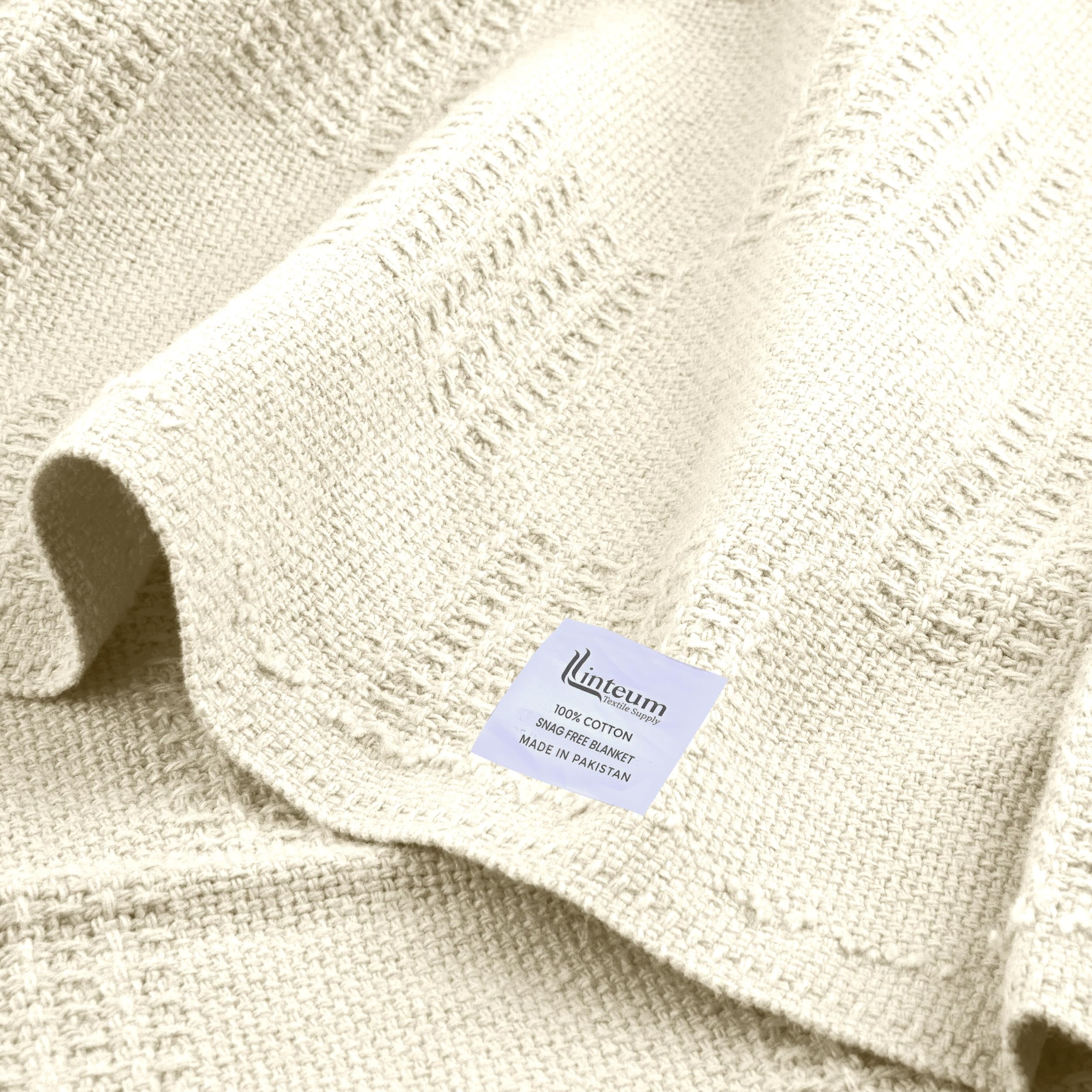 Linteum Textile Hospital Thermal SNAGLESS Spread Blanket, 100% Cotton (74x100 in, Cream)