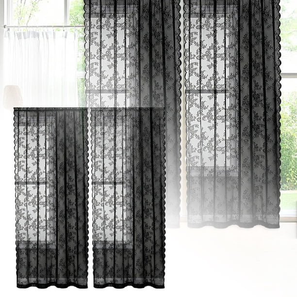 Cortina de encaje francés para ventana de 150 cm de ancho x 300 cm de largo. Cortina semitransparente y cortina con barra pasante.