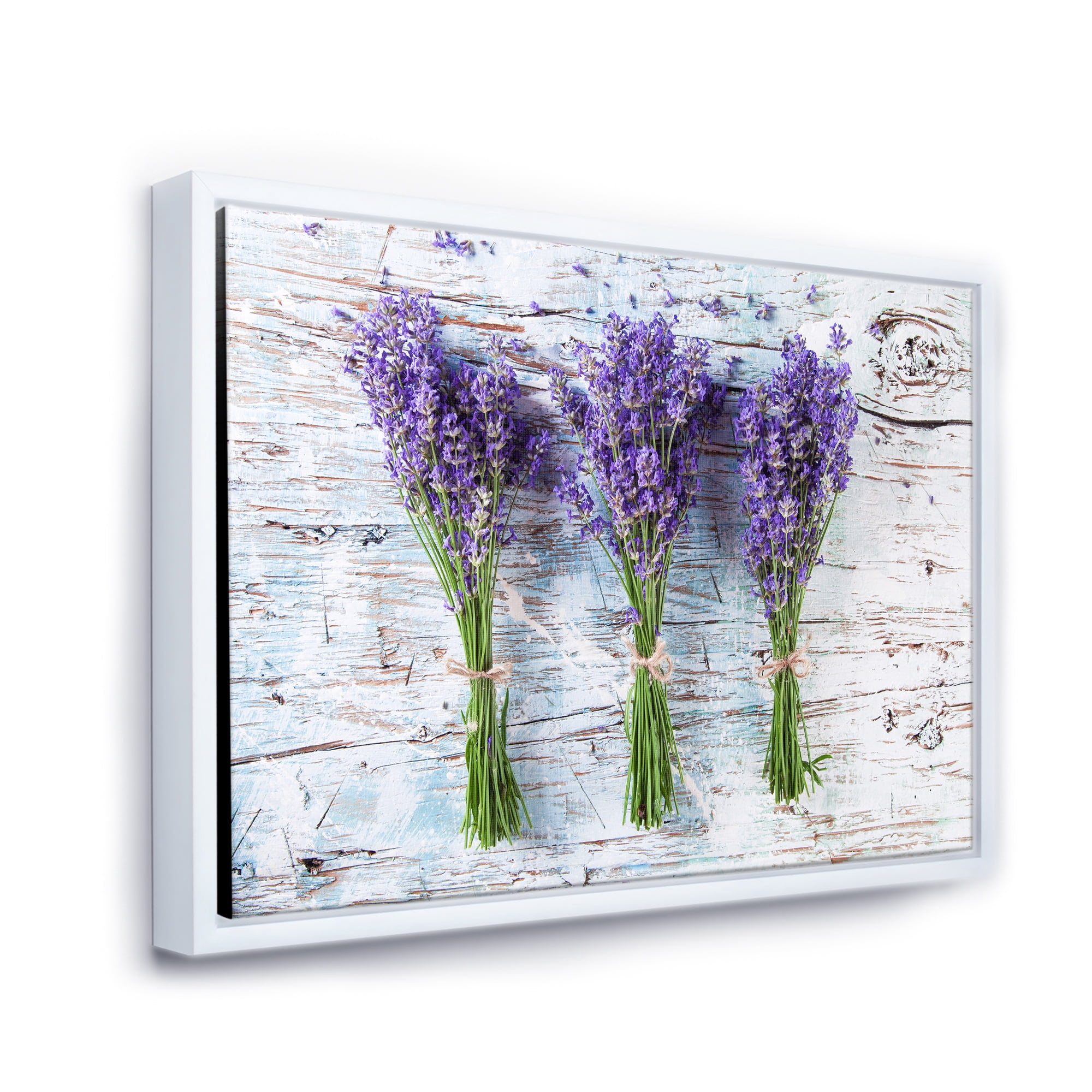 Designart 'Fresh Lavender Bouquets On Wood' Farmhouse Framed Canvas Wall Art Print