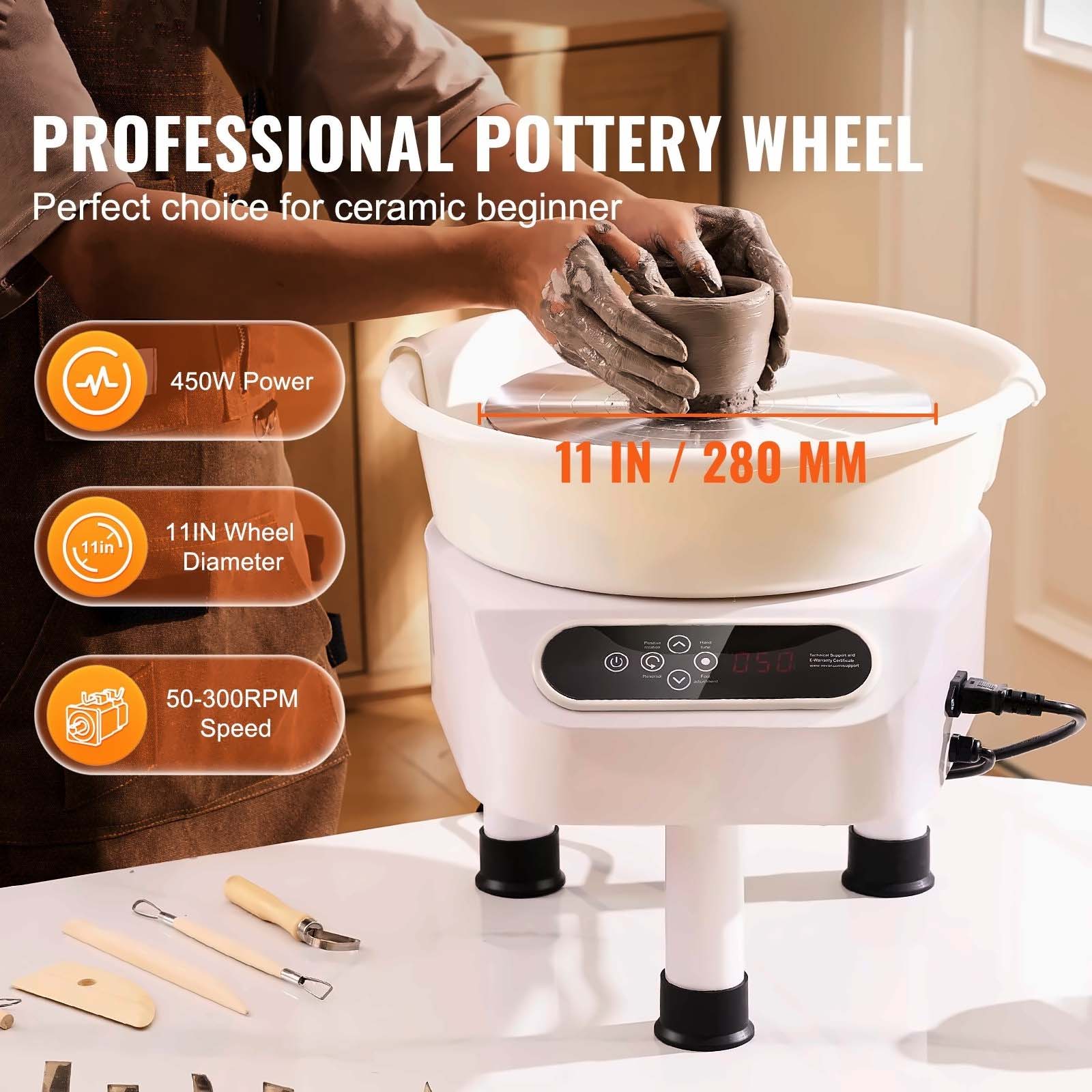 Pottery Wheel 11 Inch, 450W Electric Pottery Forming Machine with Foot Pedal & LCD Touch Screen, Direct Drive Ceramic Wheel Kit for Clay Art, DIY Crafts - White