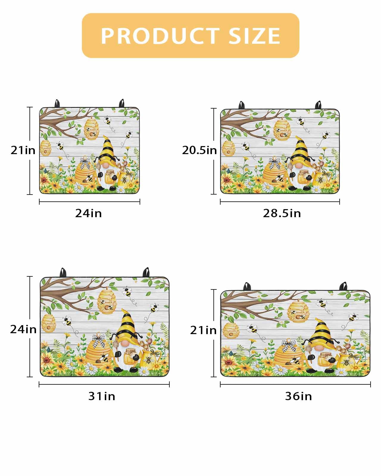 Large Induction Cooktop Protector Mat Yellow Daisy Gnomes Stove Top Covers for Electric Stove, Pastoral Bees Floral Botanical Wood Decorative Stove Burner Cover Mats, Glass Top Stove Cover